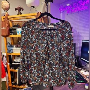 cleo Navy Floral Long-Sleeve Peasant Blouse
